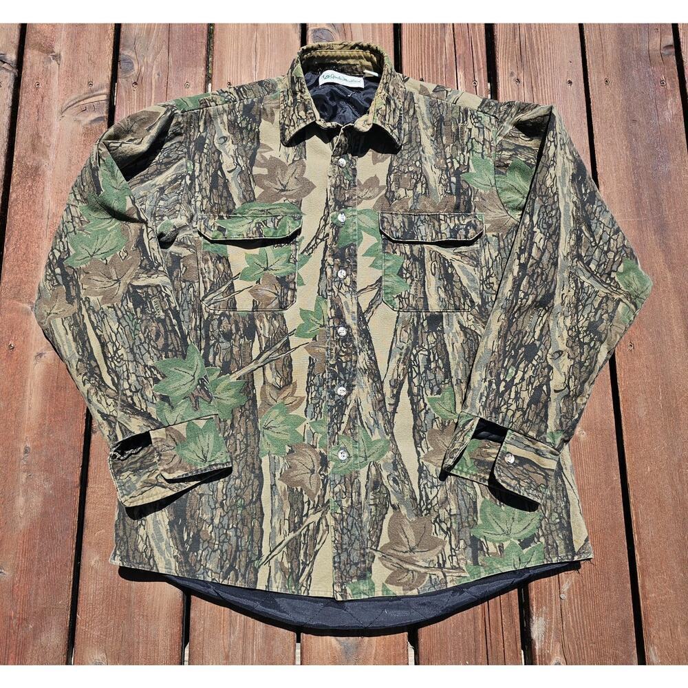VINTAGE Gander Mountain Shirt Jacket Mens Large Tall LT Camo Rebark USA Made